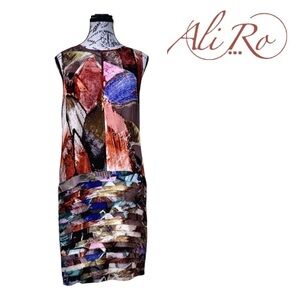 Ali Ro Women’s Sleeveless Midi Sheath Dress. Red, Orange, Blue, Green. Size 2